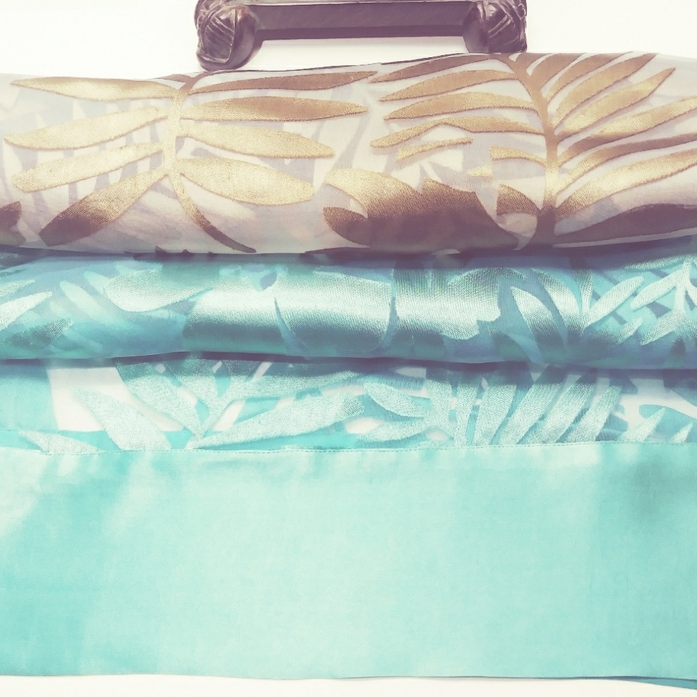 Kavita 100% Silk Aqua Painted Long Scarf In Teal, Sky Blue & Earth Tone Browns - Picture 5 of 15